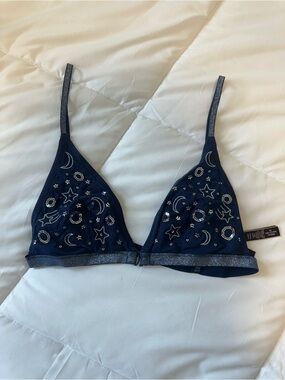 Victoria’s Secret Midnight Blue Celestial Embroidered Front Clasp Bralette